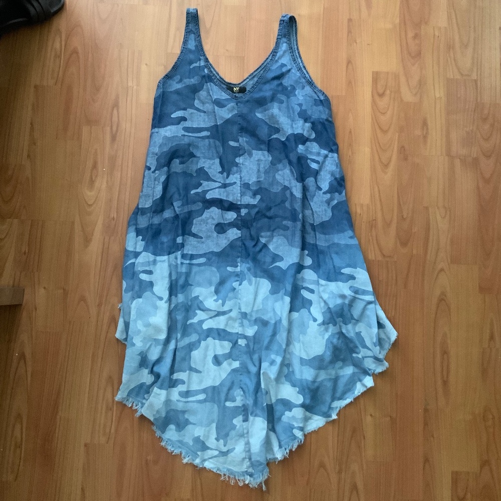 DENIM CAMO PRINT DRESS,